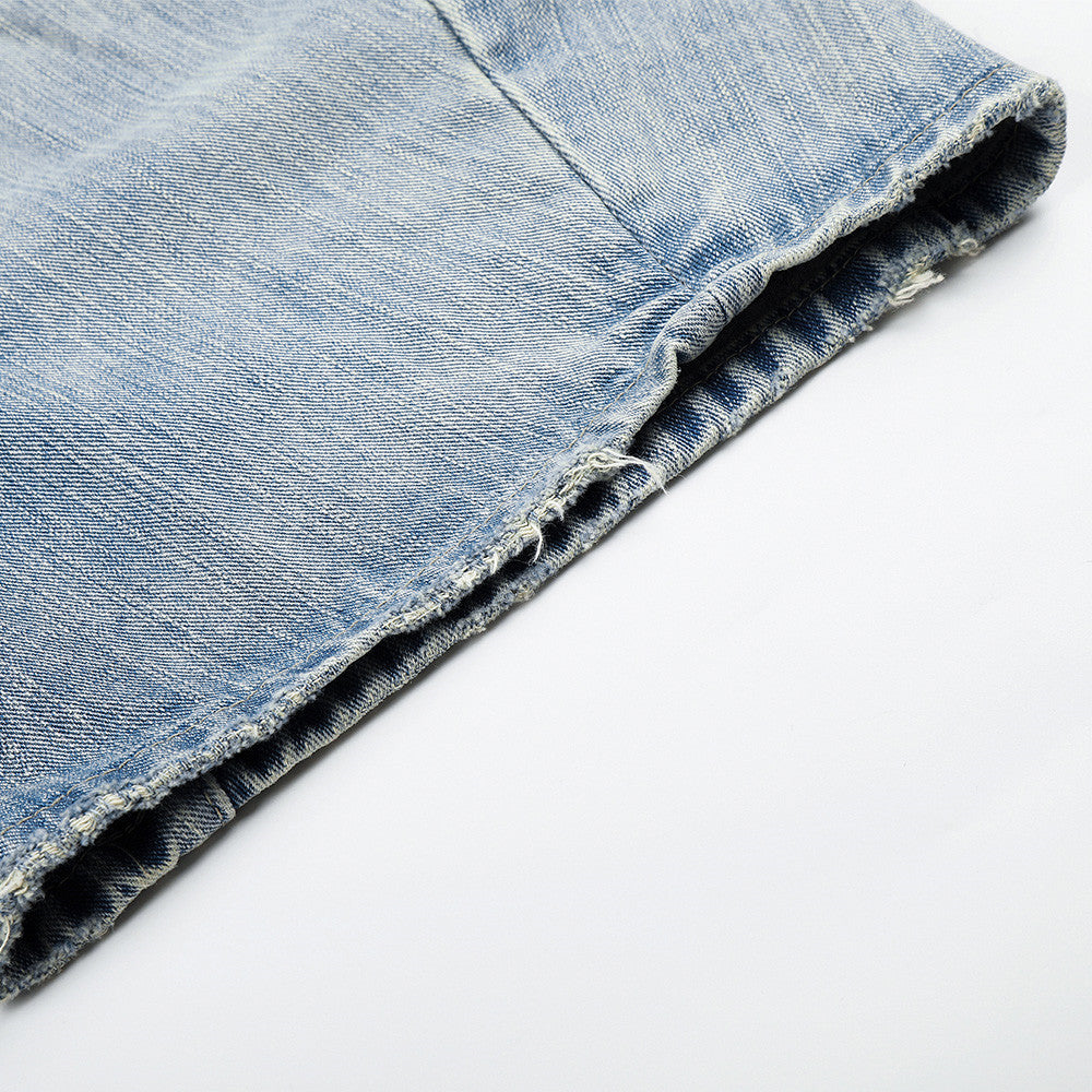 Faded Light Blue Balloon Jeans with Flap Pockets