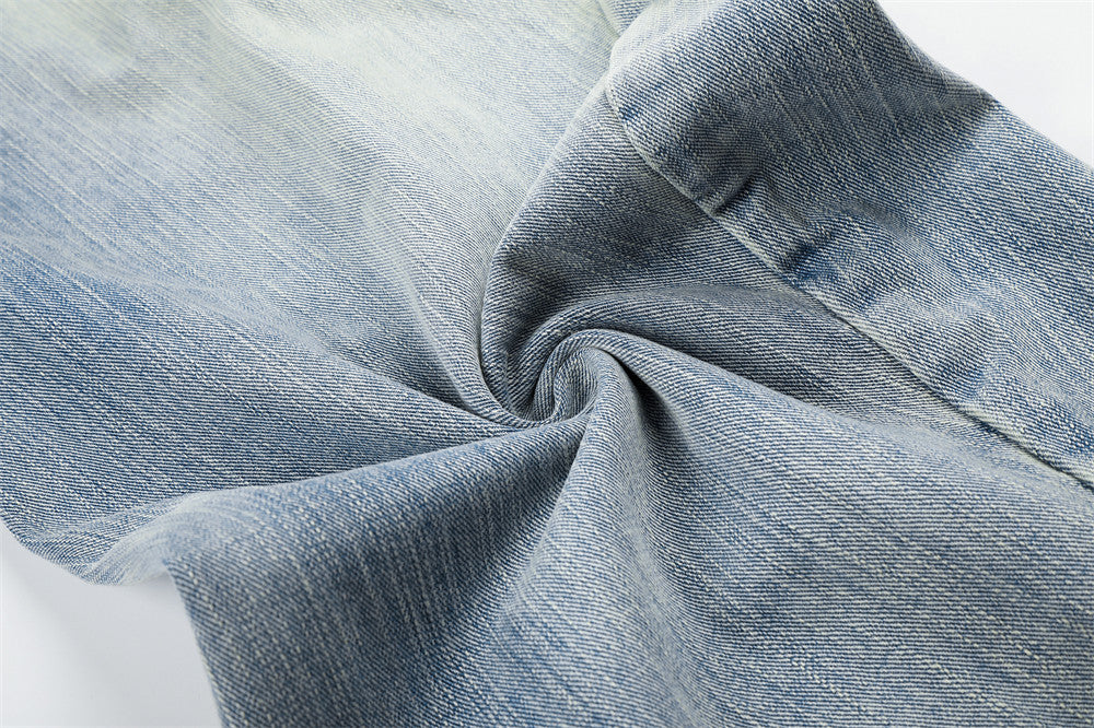 Faded Light Blue Balloon Jeans with Flap Pockets