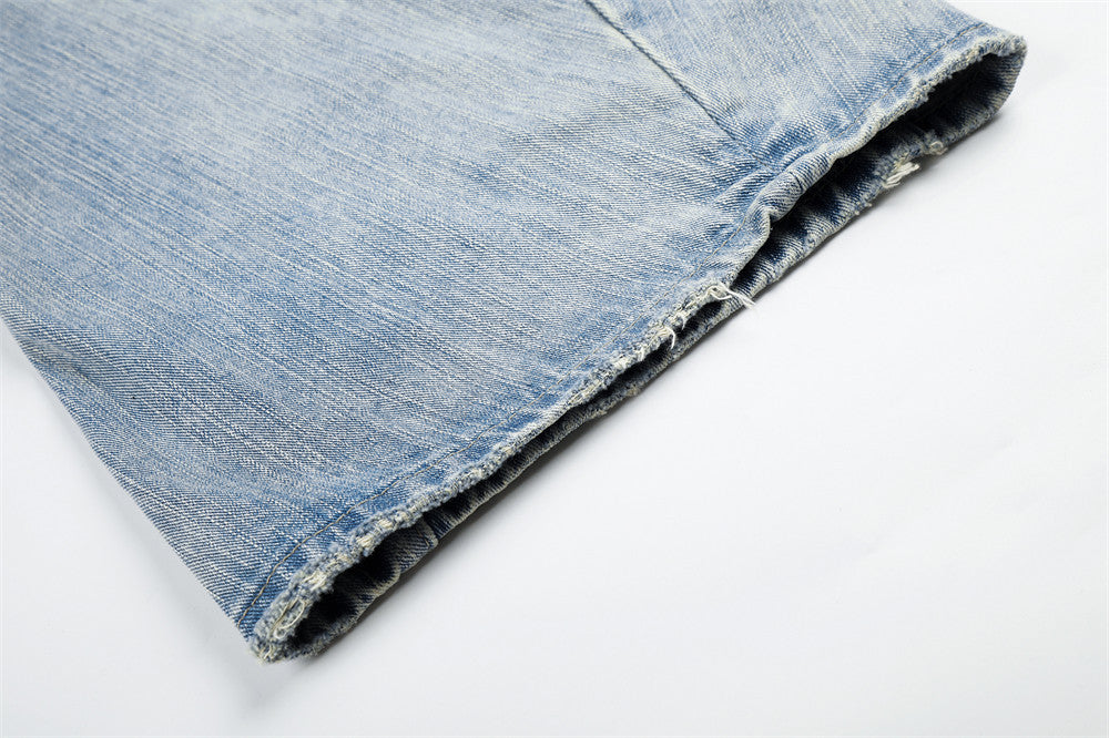 Faded Light Blue Balloon Jeans with Flap Pockets