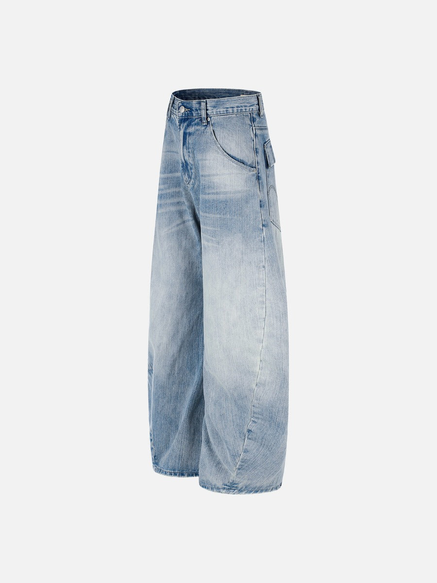 Faded Light Blue Balloon Jeans with Flap Pockets