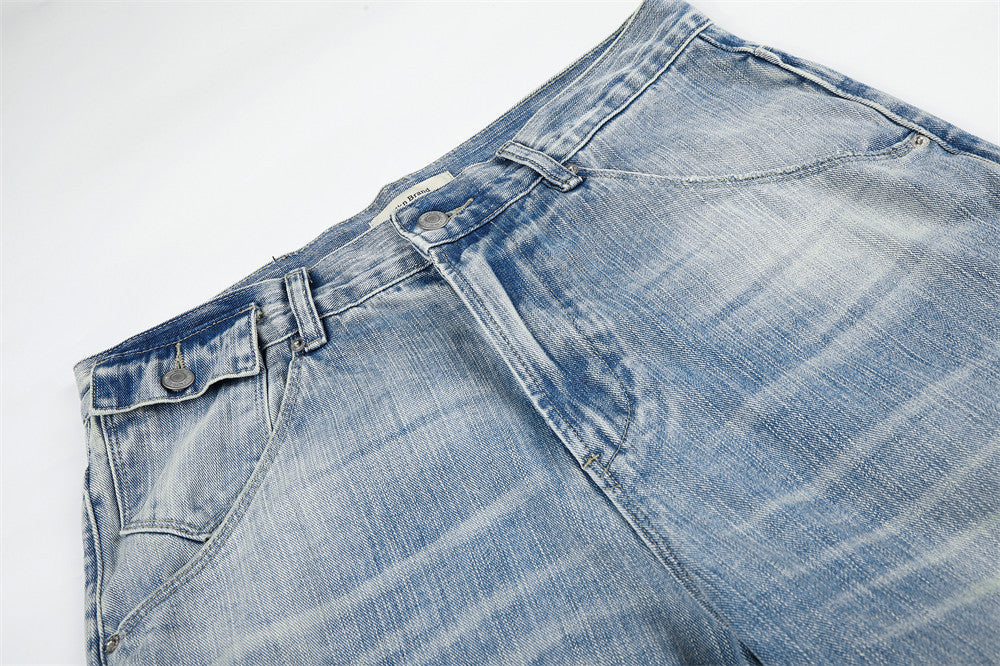 Faded Light Blue Balloon Jeans with Flap Pockets