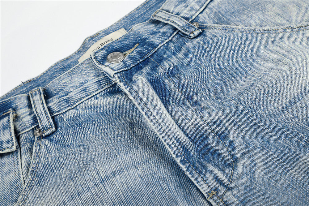 Faded Light Blue Balloon Jeans with Flap Pockets