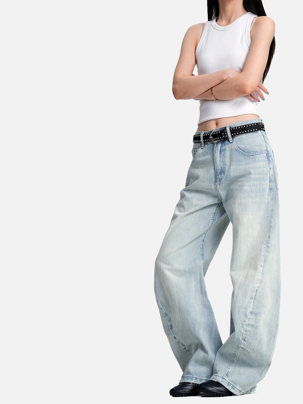 Faded Light Blue Barrel Cut Jeans