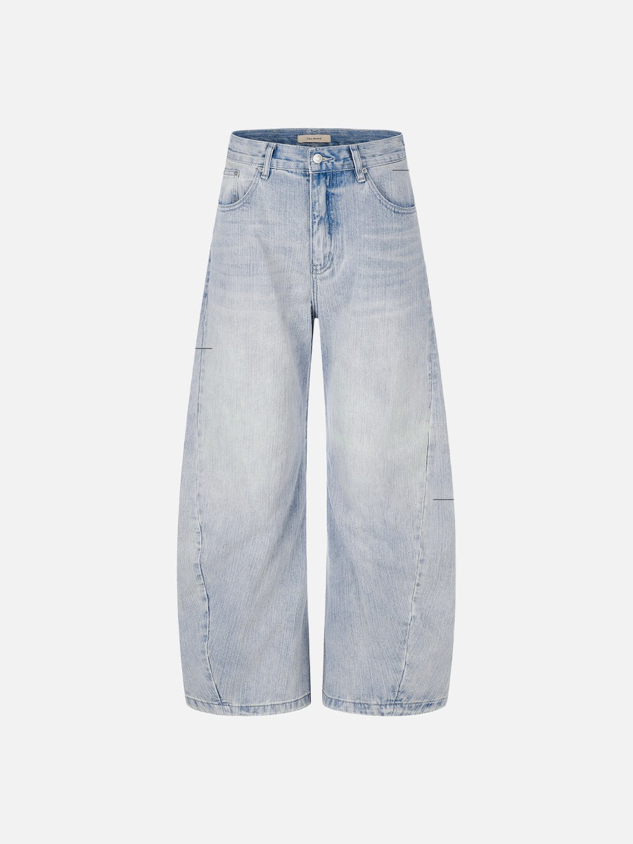 Faded Light Blue Barrel Cut Jeans