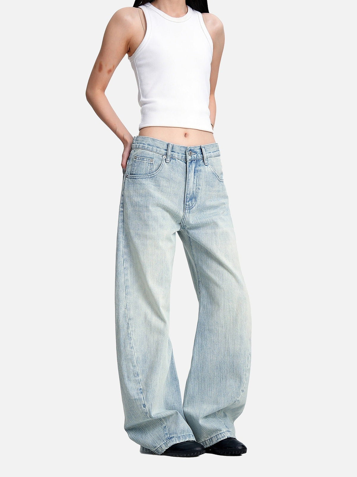 Faded Light Blue Barrel Cut Jeans