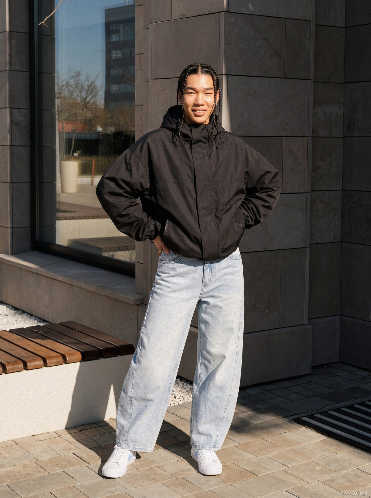 Faded Light Blue Barrel Cut Jeans