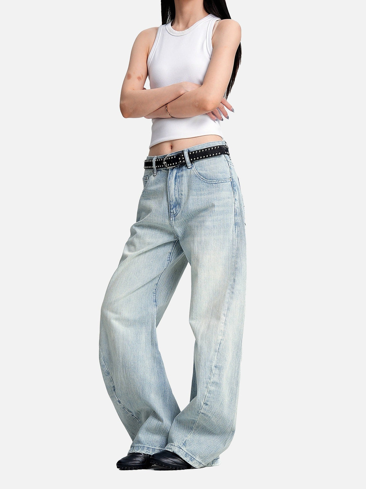 Faded Light Blue Barrel Cut Jeans