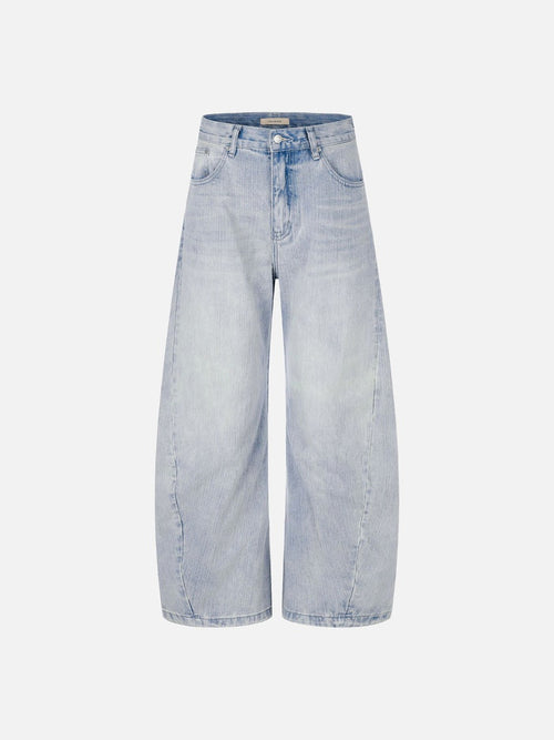 Jeans Azul Claro Desbotado Corte Barrel - Azul Lavado / S