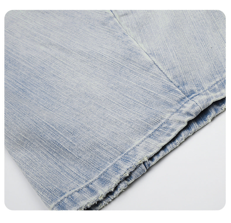 Faded Light Blue Barrel Cut Jeans