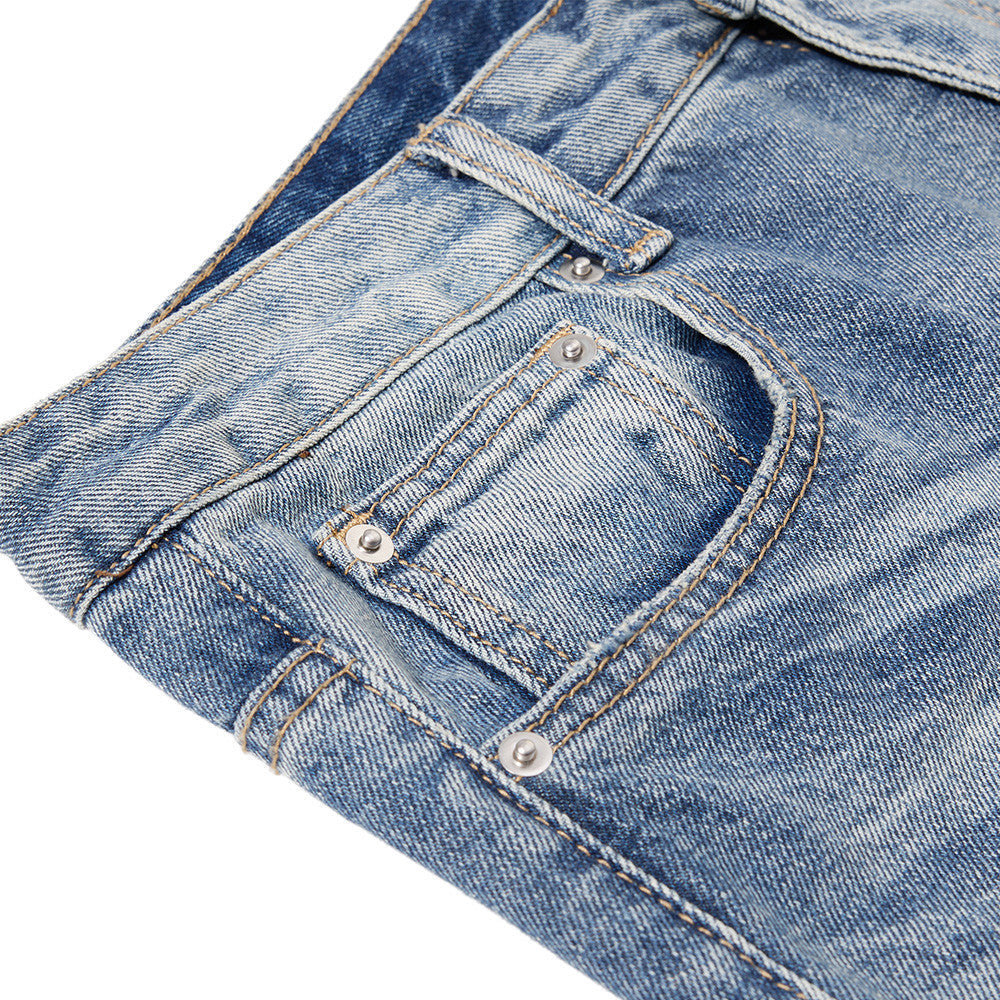 Faded Light Blue Paint-Splatter Wide-Leg Jeans