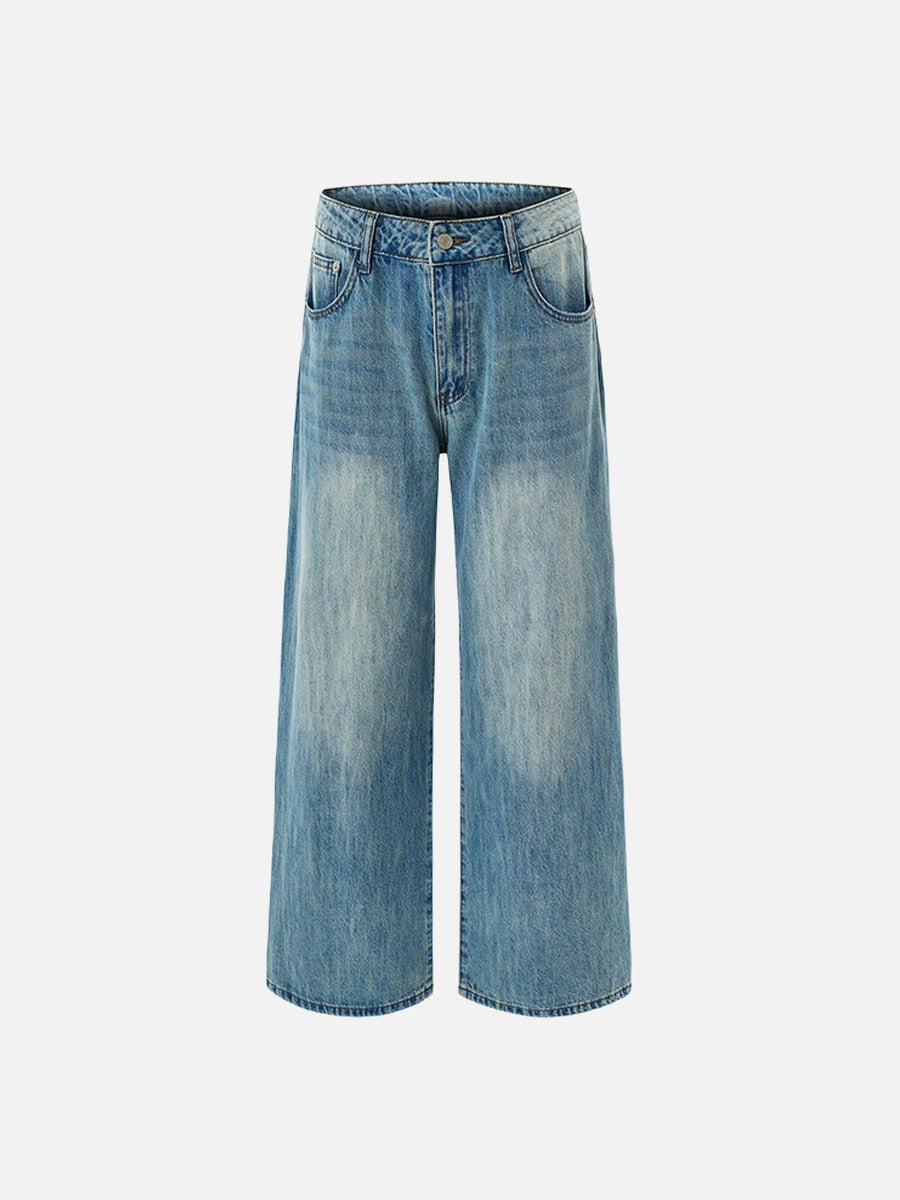 Faded Light Blue Wide-Leg Baggy Jeans