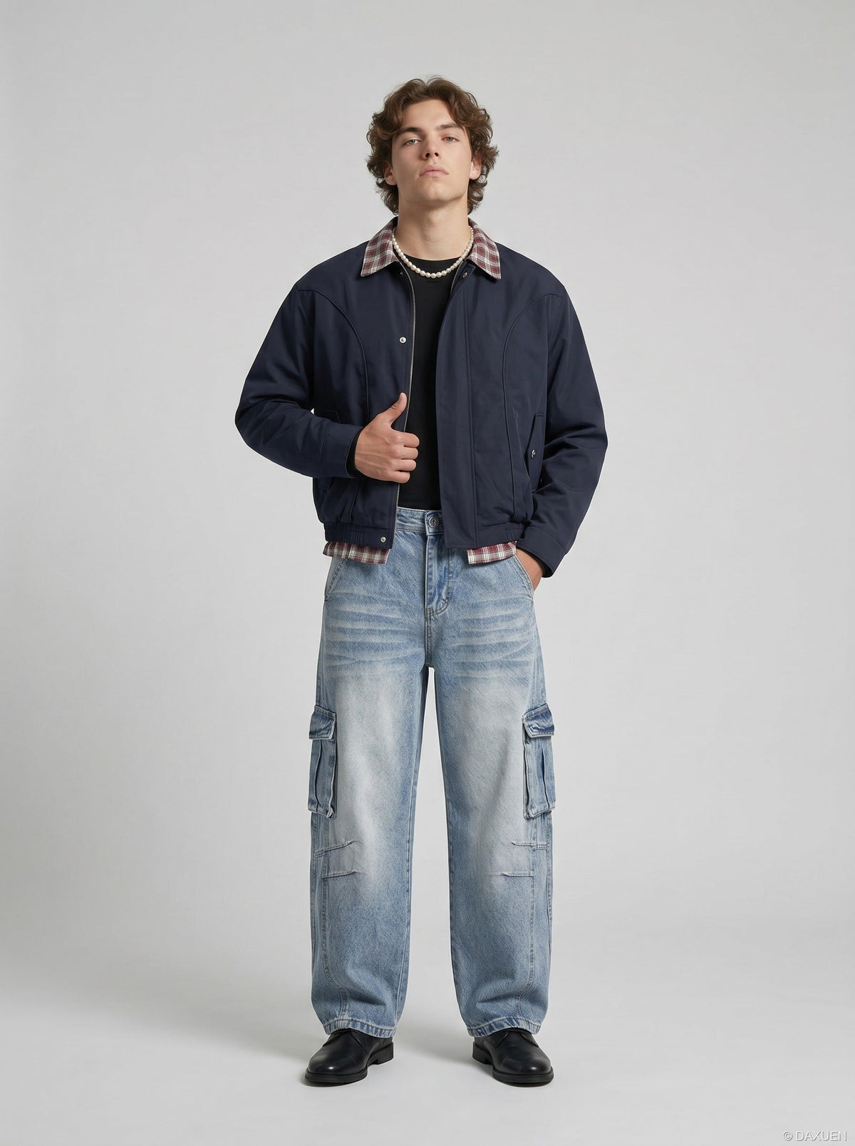 Jean cargo large bleu clair délavé
