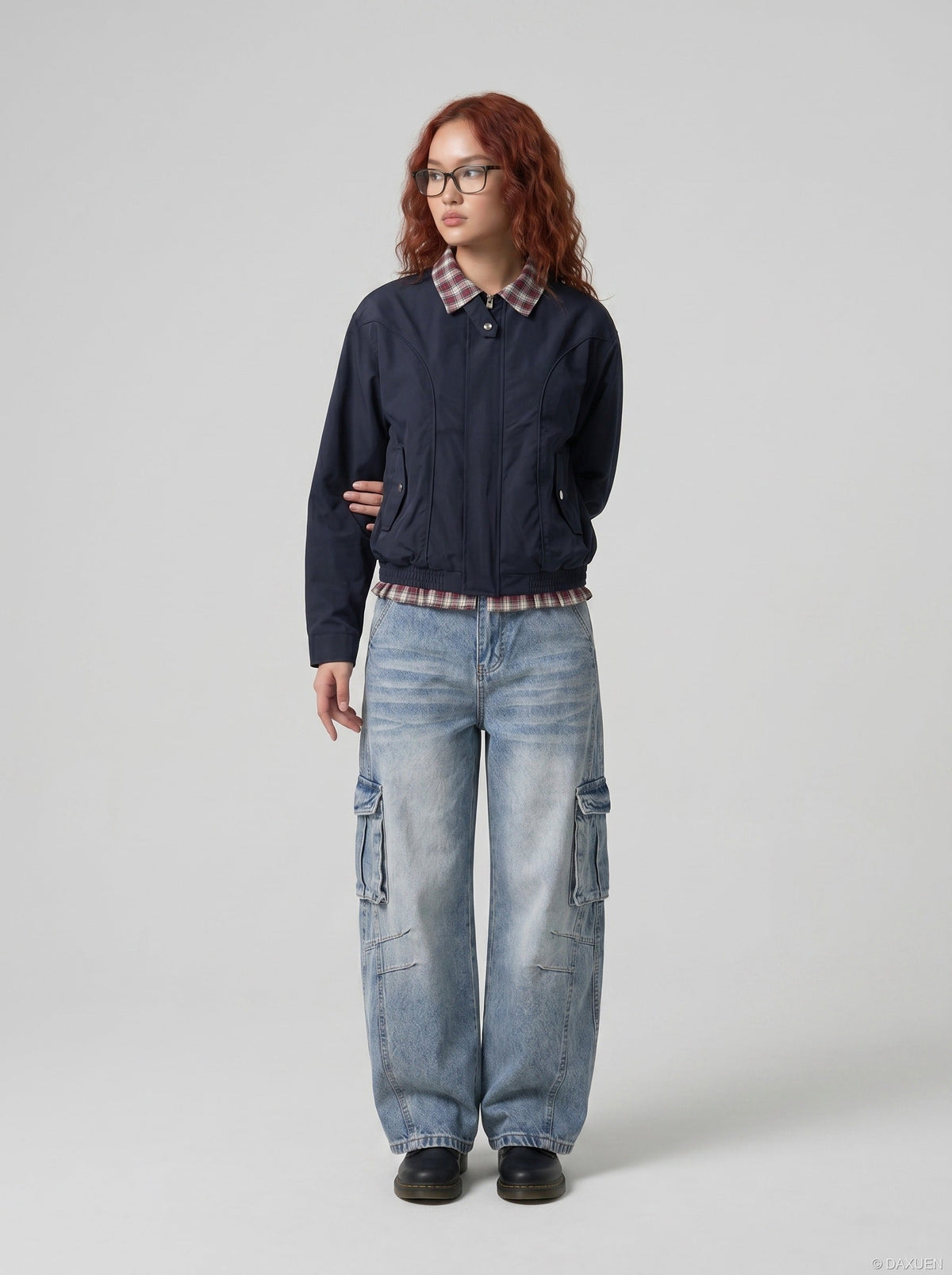 Jean cargo large bleu clair délavé