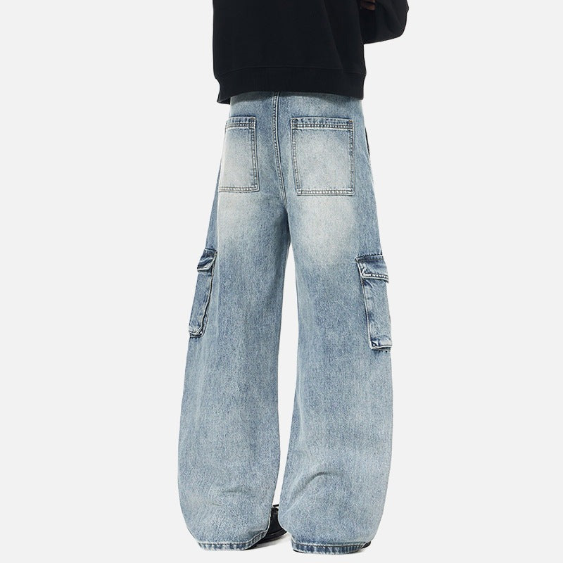 Jean cargo large bleu clair délavé