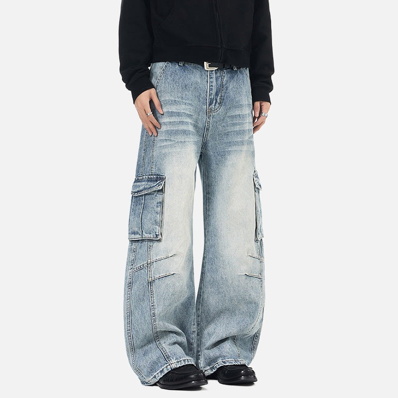 Jean cargo large bleu clair délavé