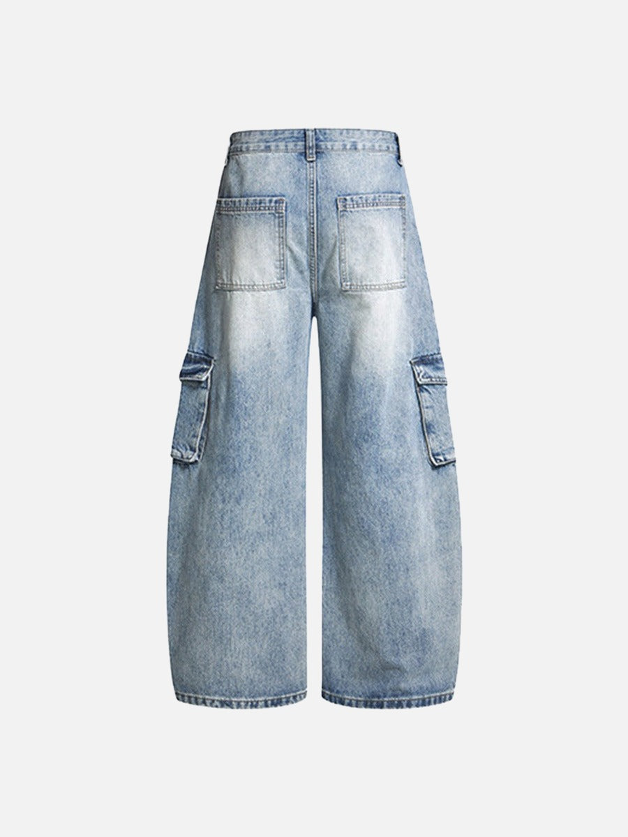 Jean cargo large bleu clair délavé