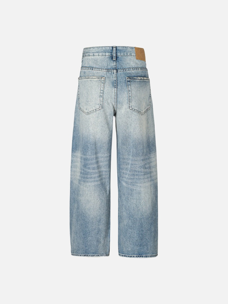 Faded Light Blue Wide-Leg Denim Jeans
