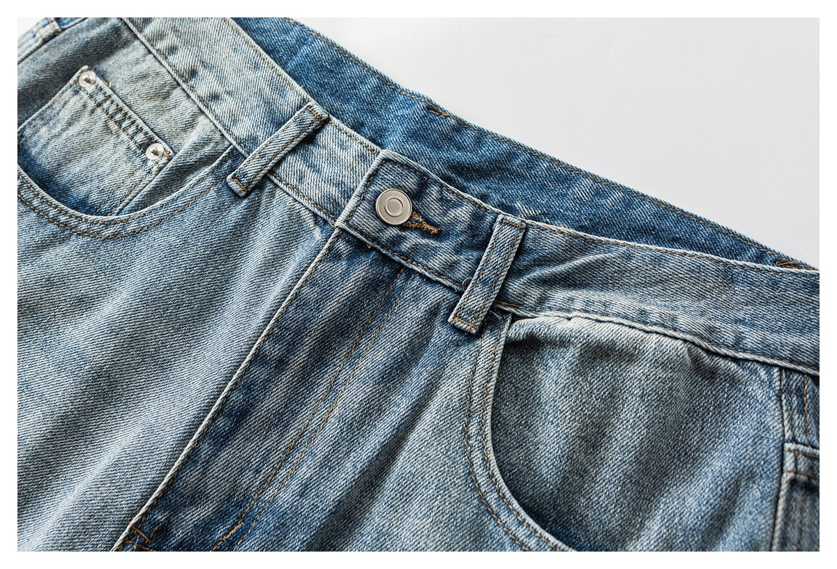 Faded Light Blue Wide-Leg Denim Jeans