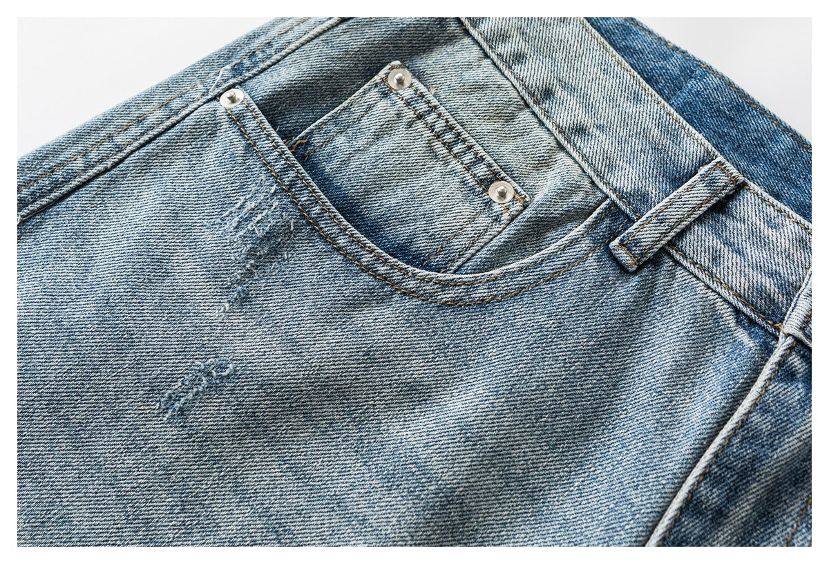 Faded Light Blue Wide-Leg Denim Jeans