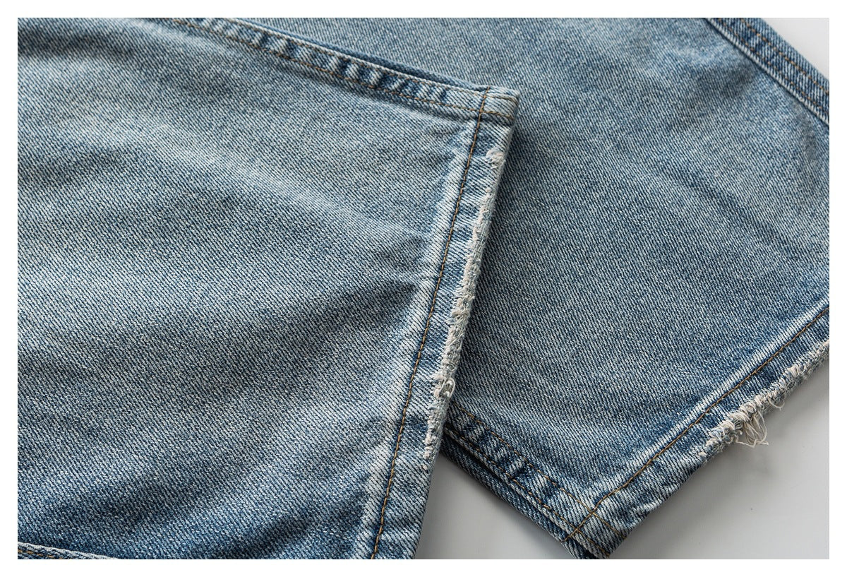 Faded Light Blue Wide-Leg Denim Jeans