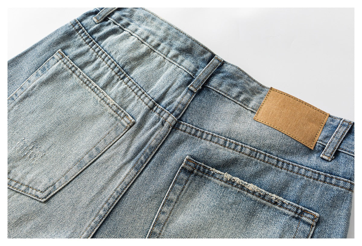 Faded Light Blue Wide-Leg Denim Jeans