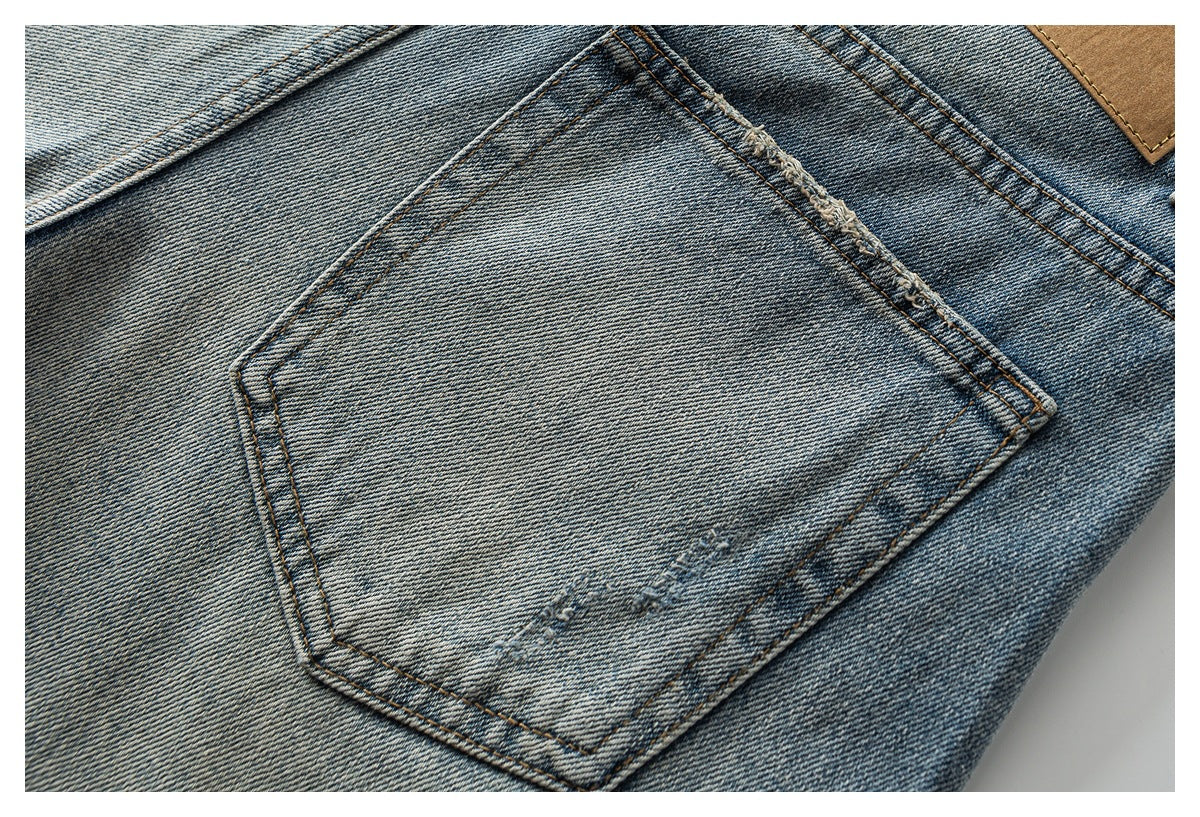 Faded Light Blue Wide-Leg Denim Jeans