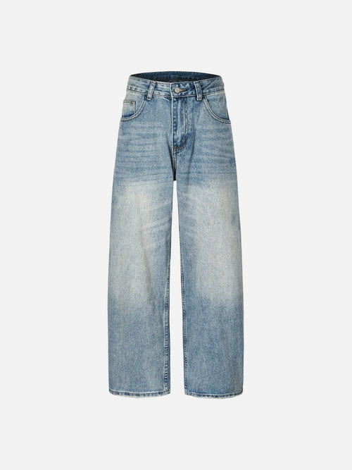 Faded Light Blue Wide-Leg Denim Jeans - Washed Blue / M
