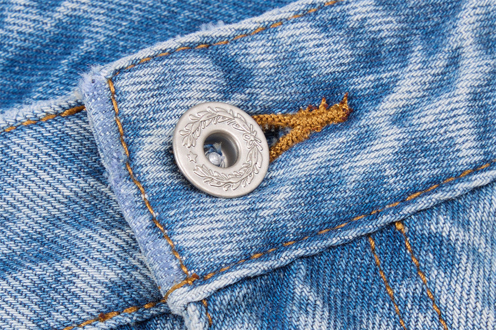 Faded Light Blue Wide-Leg Jeans with Embroidery