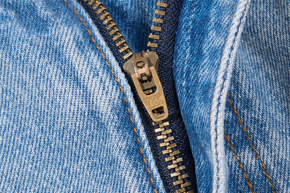 Faded Light Blue Wide-Leg Jeans with Embroidery