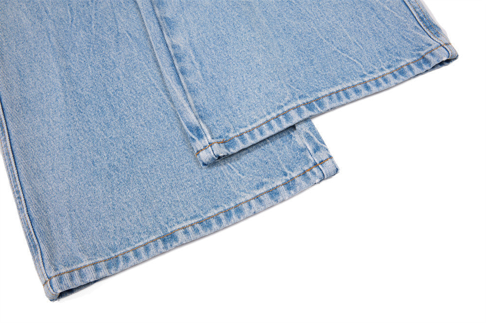 Faded Light Blue Wide-Leg Jeans with Embroidery
