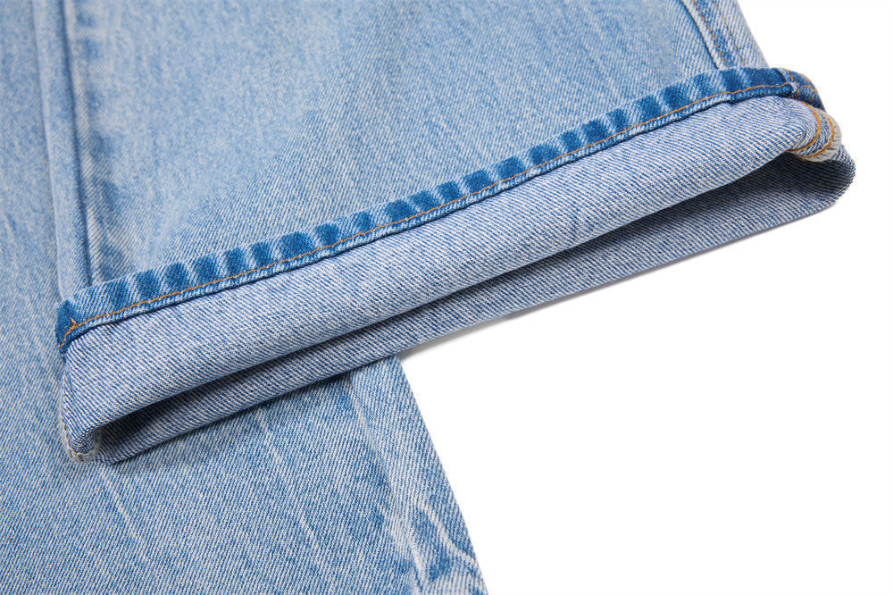 Faded Light Blue Wide-Leg Jeans with Embroidery