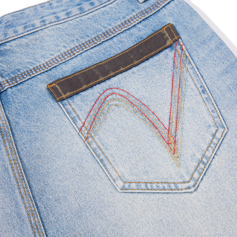 Faded Light Blue Wide-Leg Jeans with Embroidery