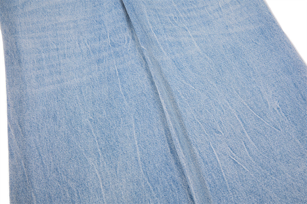 Faded Light Blue Wide-Leg Jeans with Embroidery