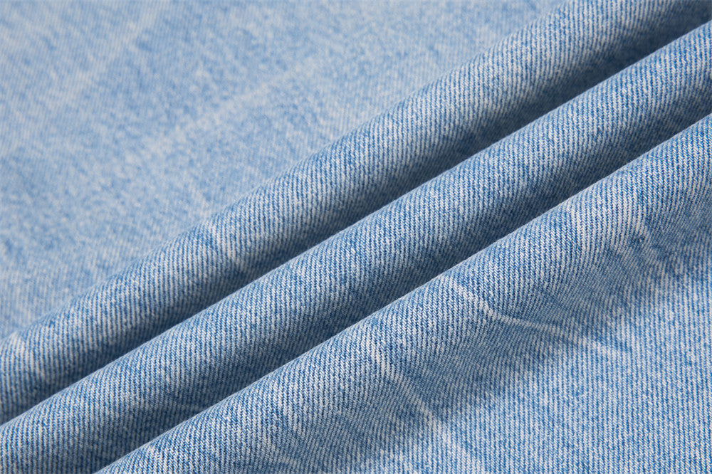 Faded Light Blue Wide-Leg Jeans with Embroidery
