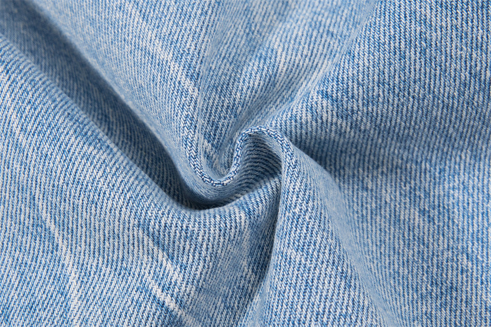 Faded Light Blue Wide-Leg Jeans with Embroidery