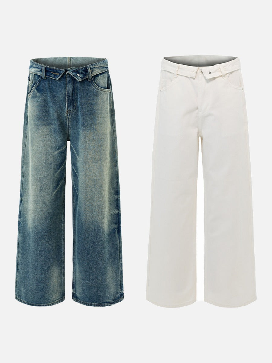 DAXUEN faded medium blue distressed wide-leg jeans