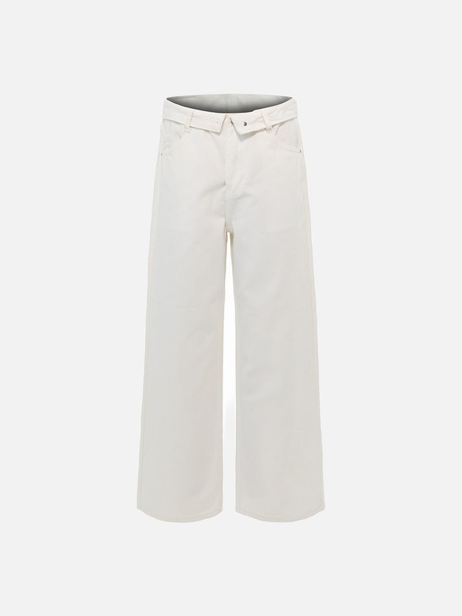 Faded Medium Blue Distressed Wide-Leg Jeans