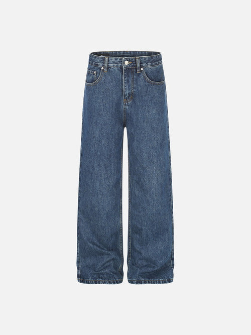 Faded Medium Blue Relaxed Wide-Leg Jeans - Blue / S