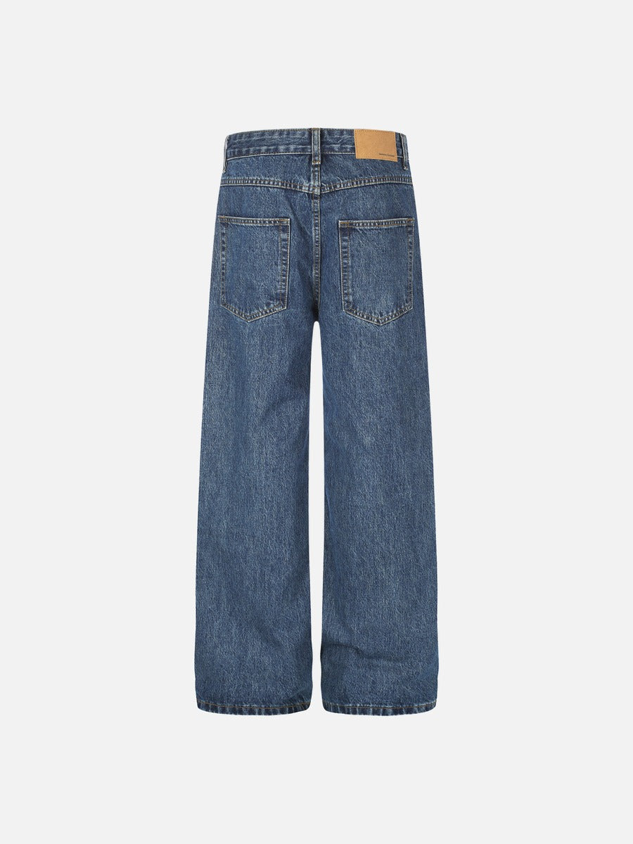 Faded Medium Blue Relaxed Wide-Leg Jeans