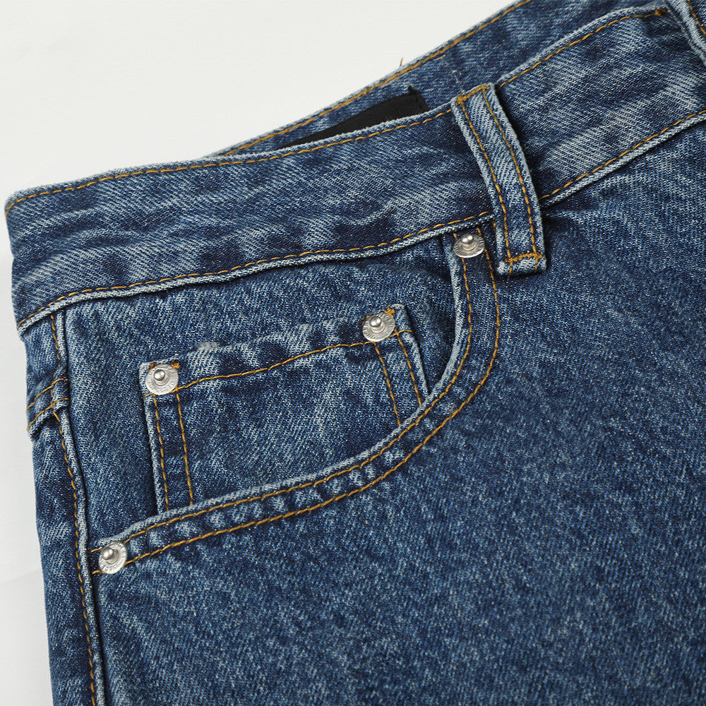 Faded Medium Blue Relaxed Wide-Leg Jeans