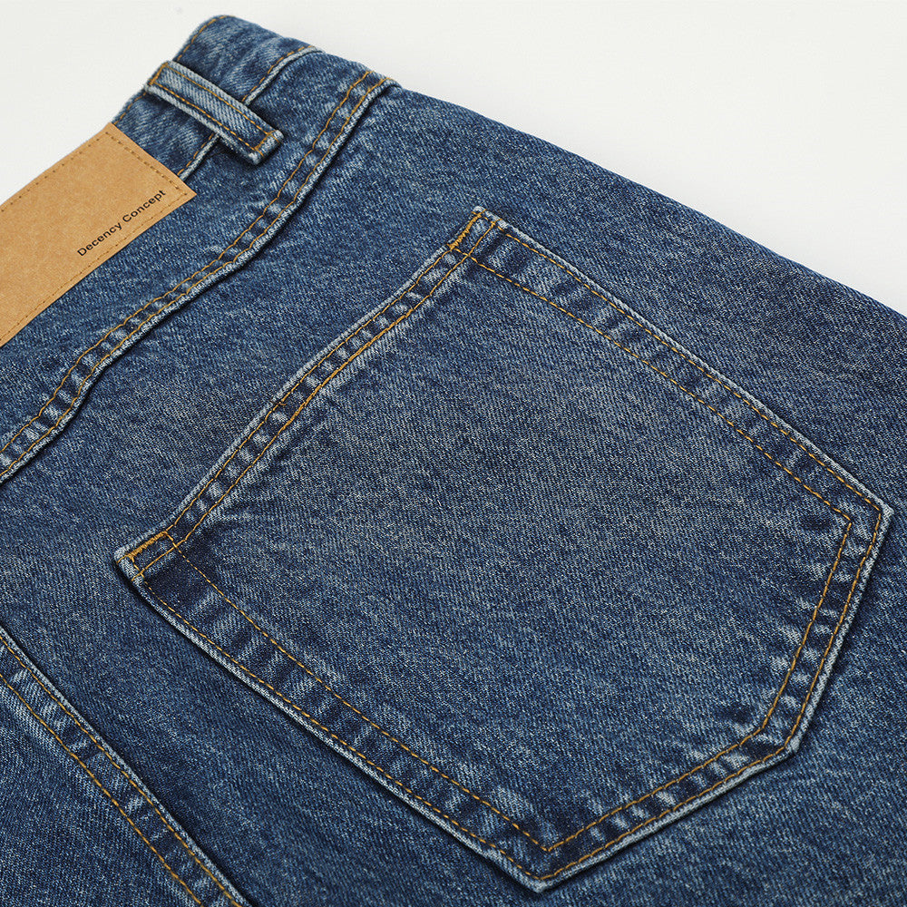 Faded Medium Blue Relaxed Wide-Leg Jeans