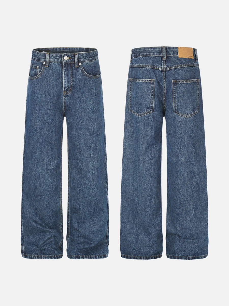 Faded Medium Blue Relaxed Wide-Leg Jeans
