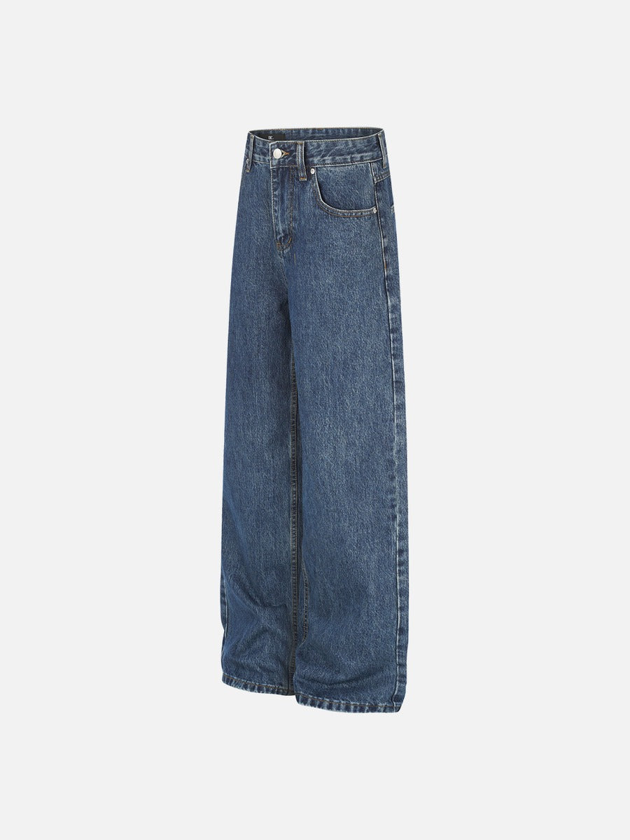 Faded Medium Blue Relaxed Wide-Leg Jeans