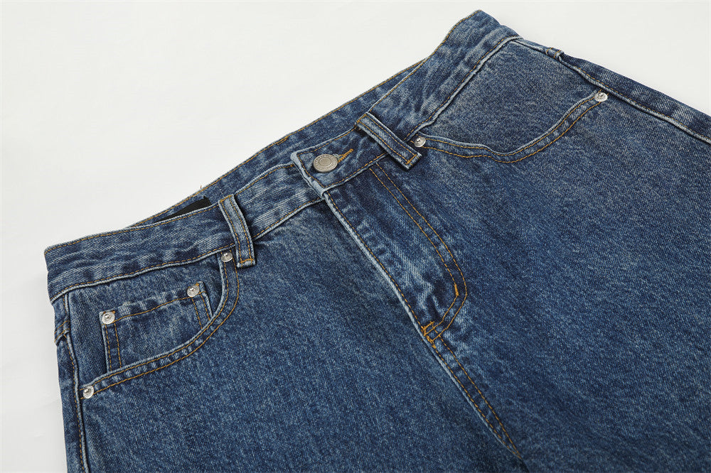 Faded Medium Blue Relaxed Wide-Leg Jeans