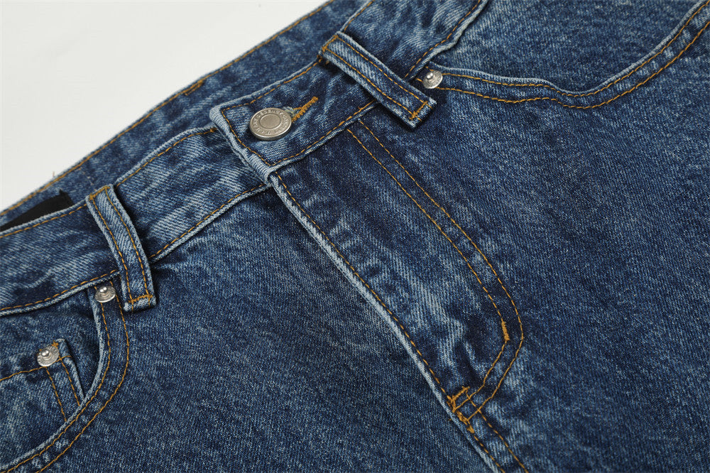 Faded Medium Blue Relaxed Wide-Leg Jeans