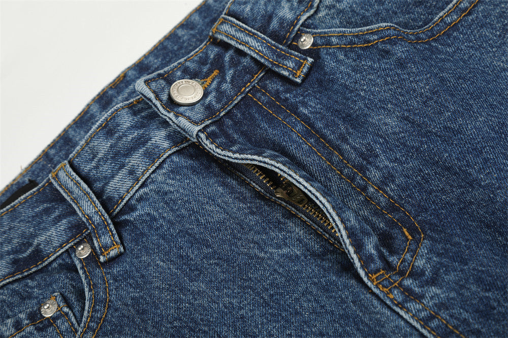 Faded Medium Blue Relaxed Wide-Leg Jeans