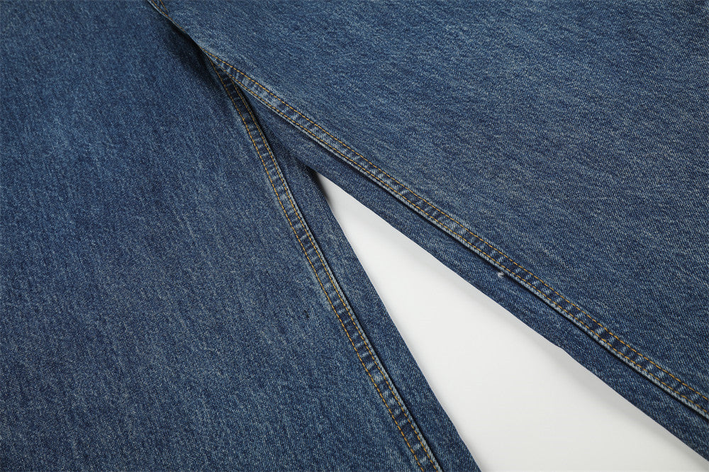 Faded Medium Blue Relaxed Wide-Leg Jeans