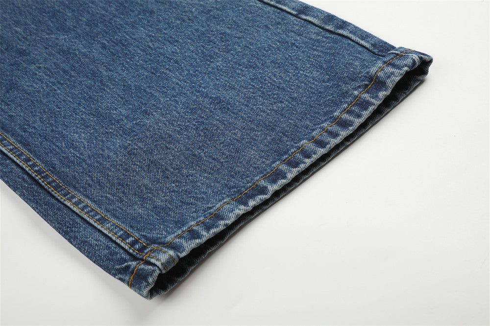 Faded Medium Blue Relaxed Wide-Leg Jeans