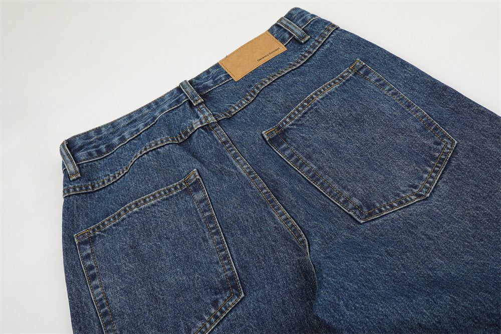Faded Medium Blue Relaxed Wide-Leg Jeans