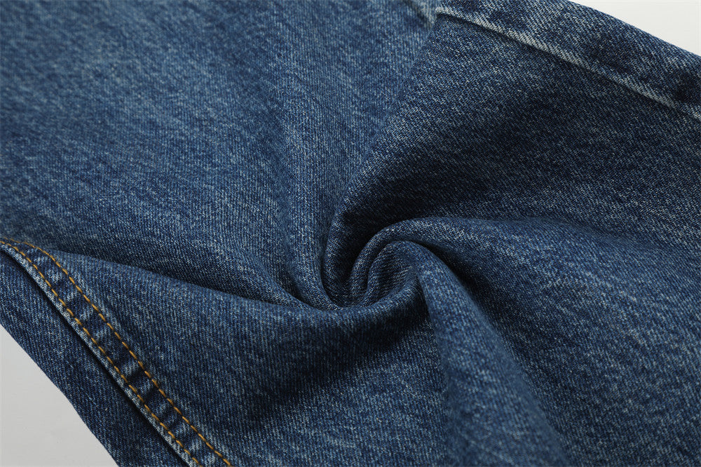 Faded Medium Blue Relaxed Wide-Leg Jeans